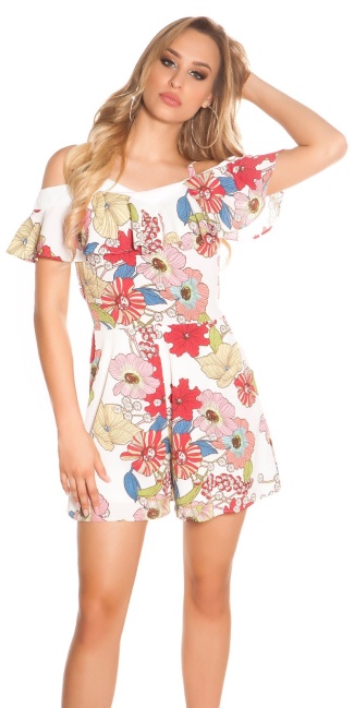 carrier playsuit with flower print & flounce White
